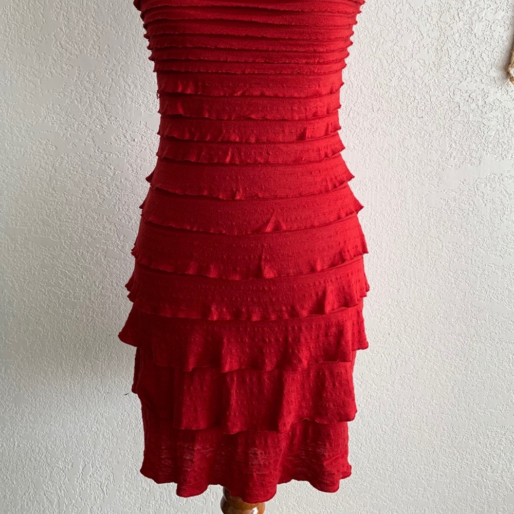 Red ruffled cocktail dress